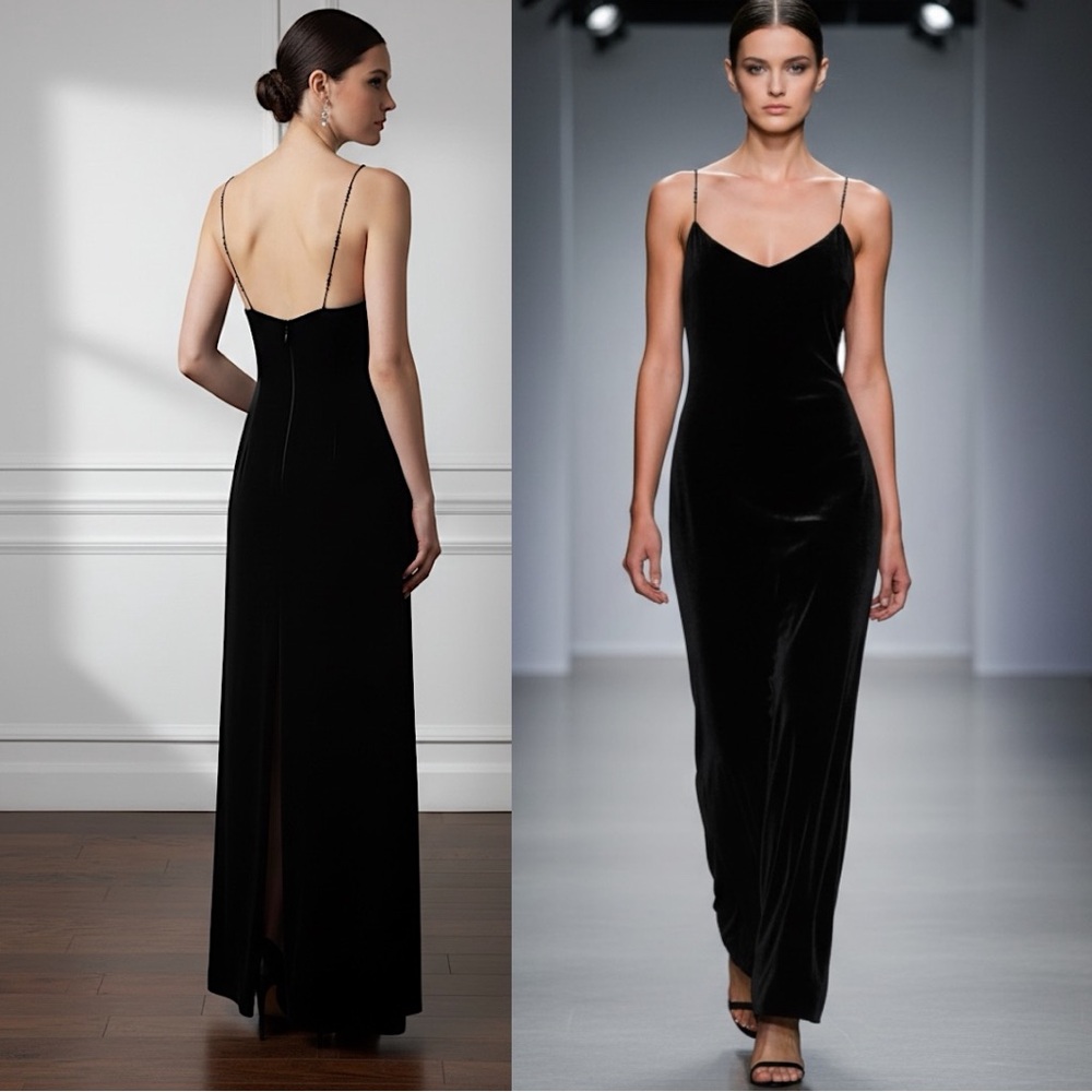 Vintage Kay Unger Beaded Velvet Silk-Blend Bias Cut Maxi Evening Gown 90s Y2K